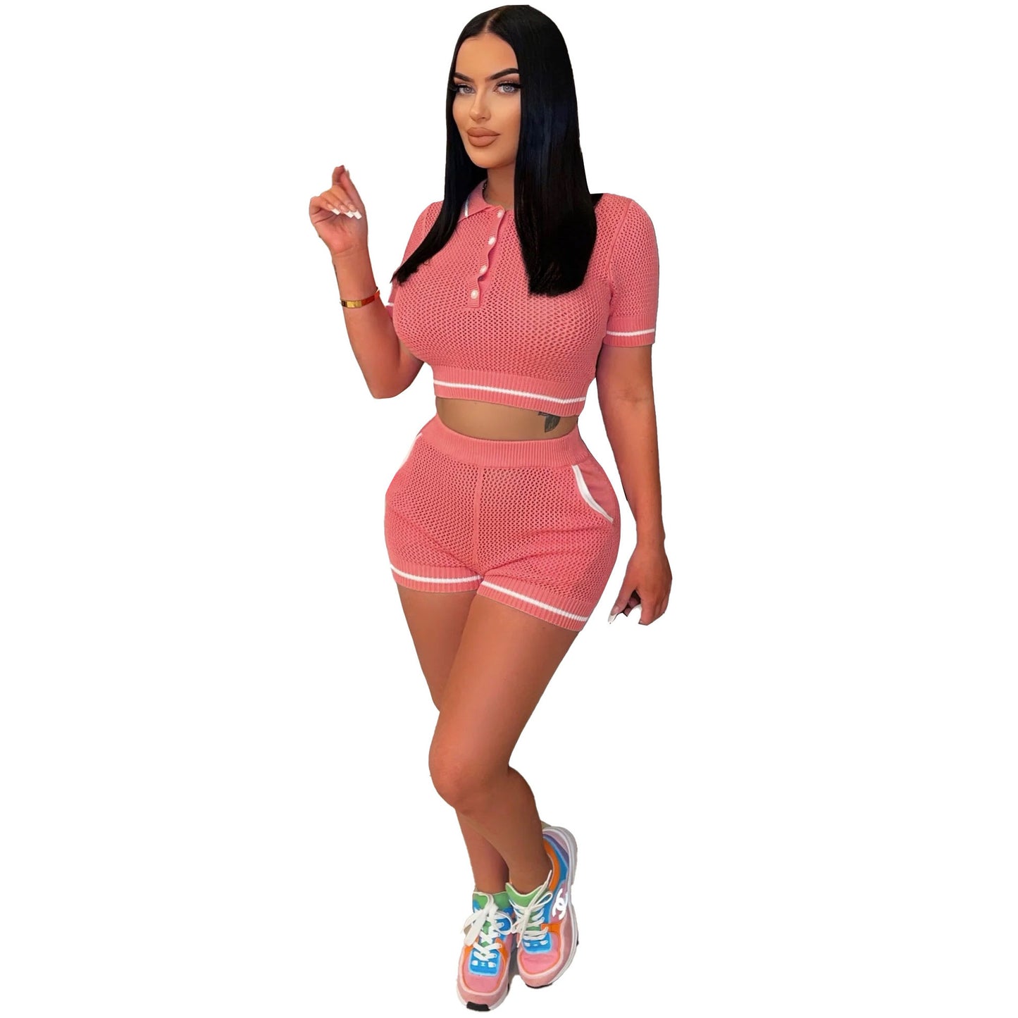 Women's Fashion Slim Sweater Short Sleeve Two-piece Set